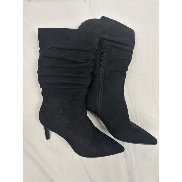 Alfani Step Flex Slouchy Boots Black Size 6 Stiletto Heel Micro Suede Fabric Y2K - Picture 1 of 8